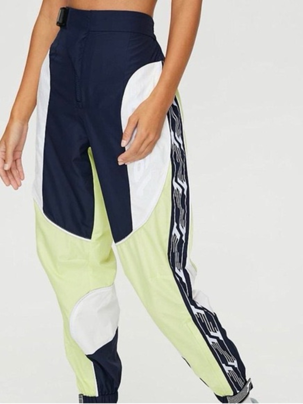 Aritzia Colorblock Track Joggers in Navy, White & Light Green